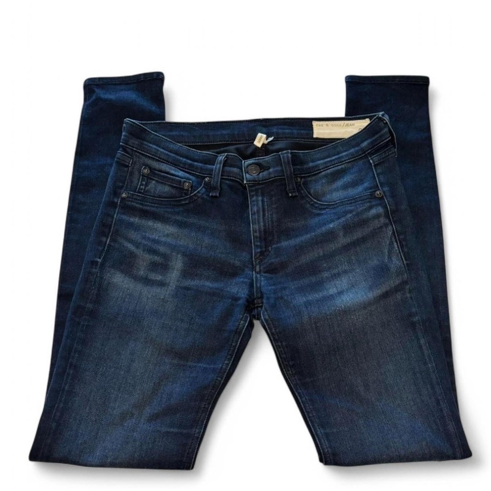 rag & bone Skinny Jeans 27 Dark Wash Mid Rise Stretch Denim Los Feliz Distressed - Picture 3 of 6